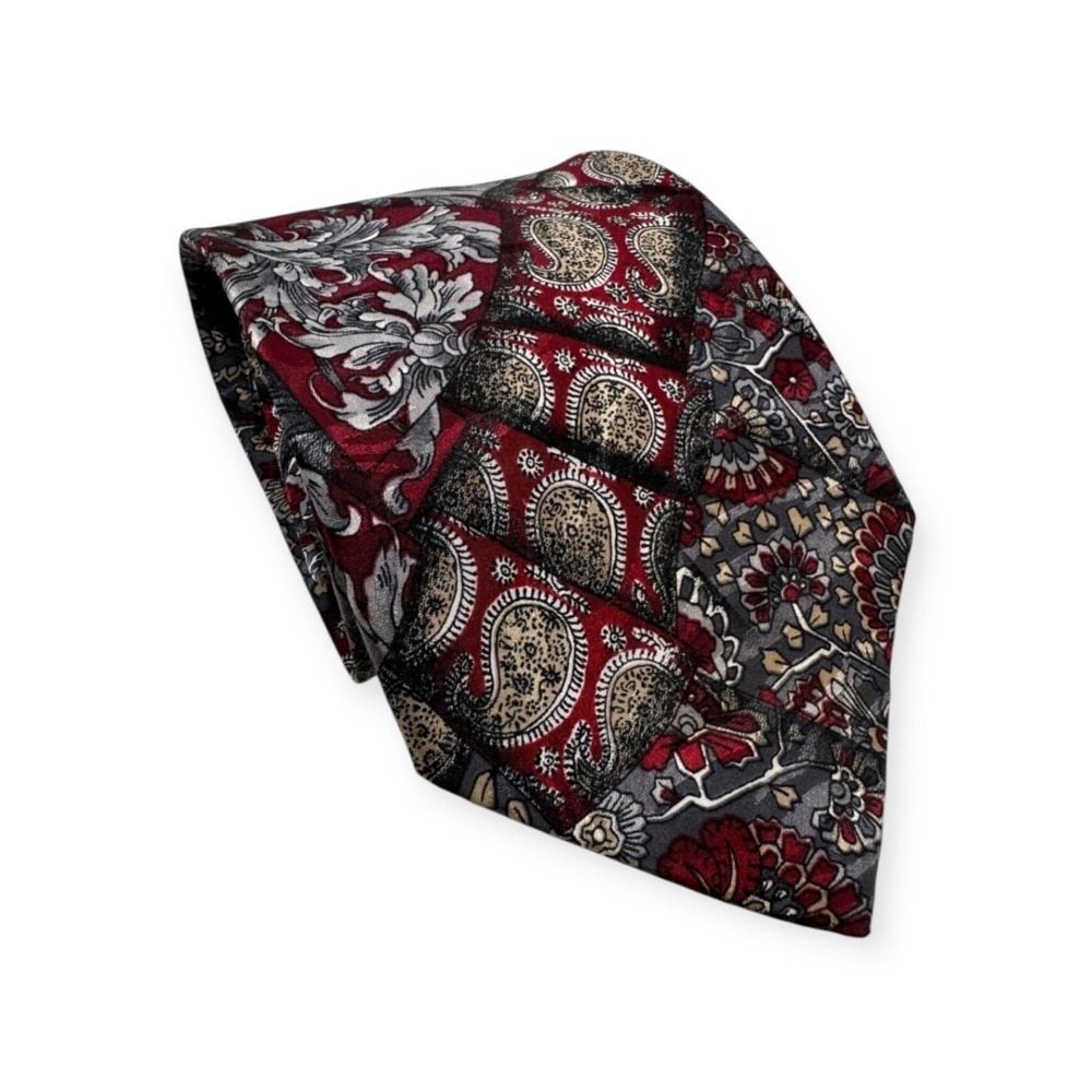 Botany 500 Tie Mens OS Red Grey Black Floral Paisley Silk Old Money